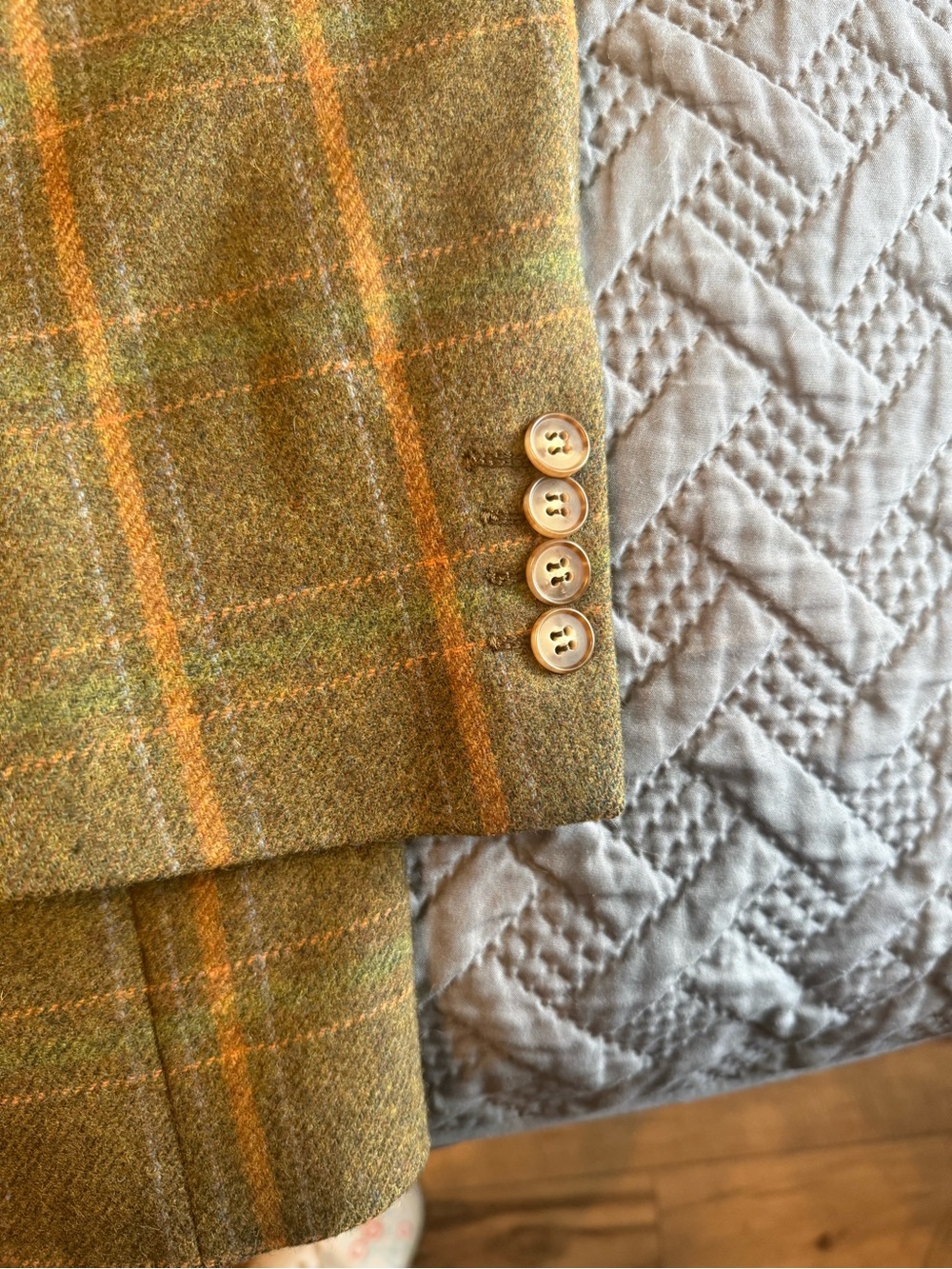 Ermenegildo Zegna Green Plaid Sport Coat with Tan & Orange Windowpane - Picture 5 of 15